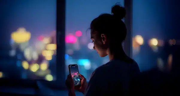 Chica en un entorno tech usando el móvil